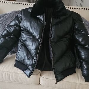 Women's/Mens Black Leather Puffer Jacket